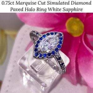 0.75ct Marquise Cut Simulated Diamond Micro Pave Halo Ring